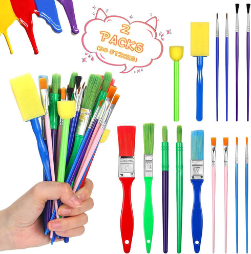 Lincia 30 Pcs Paint Brush Set Bulk, All Purpose Paint Brushes for Acrylic Painting, Easy to Clean and Hold, Round and Flat Kids Paint Brushes, Gre...
