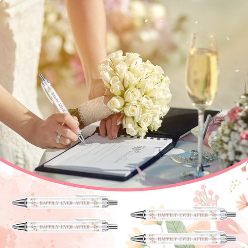 Whaline 24Pcs Bridal Shower Ballpoint Pens Retractable Wedding Floral Picture Pens Plastic Black Ink Pens for Guest Wedding Games Proposal Bachelo...