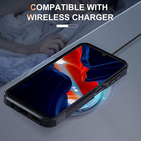 for Samsung Galaxy A25 Case, Full Body Heavy Duty Rugged Shockproof Protective Phone Cover with Lanyard Strap, Tempered Glass Screen Protector, Bl...