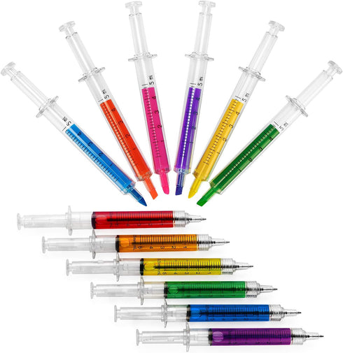 6 Syringe Ballpoint Pens + 6 Syringe Highlighters, Syringe Pen Multi Color Novelty Pen for Student School Supplies(12 Pack)...