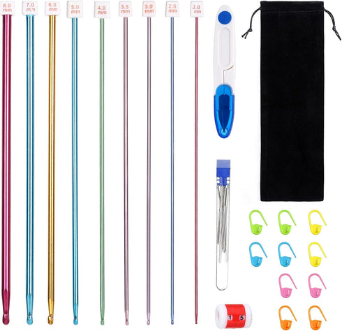 LIHAO 9PCS Long Crochet Hooks Set, 2mm(B)-8mm(L) Aluminum Tunisian Crochet Hooks, Knitting & Crochet Supplies Tool for Beginner, Crocheter & Knitt...