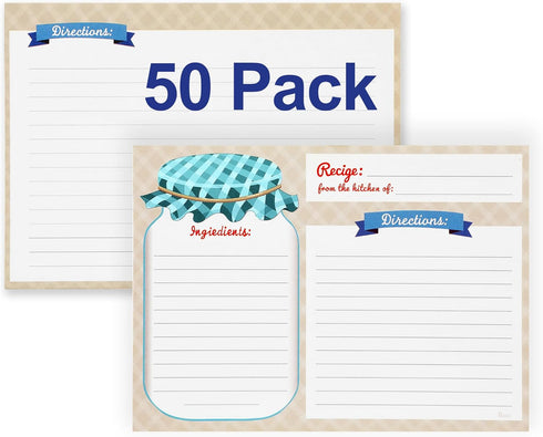 Toplive 50 Pack Recipe Cards, Mason Jar Recipe Cards Double Sided 4in x 6in, Blank Recipe Cards Thick Cardstock for Bridal Showers Wedding Housewa...