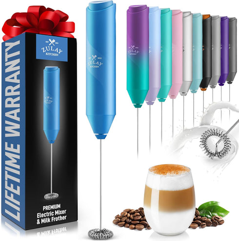 Zulay Kitchen Powerful Milk Frother Wand - Mini Milk Frother Handheld Stainless Steel - Battery Operated Drink Mixer for Coffee, Lattes, Cappuccin...