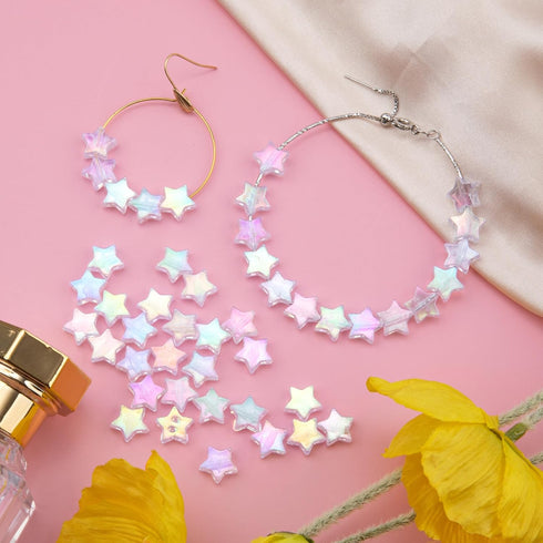 OIIKI 200 PCS Acrylic Star Shape Beads, Star Shape Charming Beads, Clear Acrylic 10mm Colorful Beads for DIY Jewelry Craft Making Necklace Bracele...
