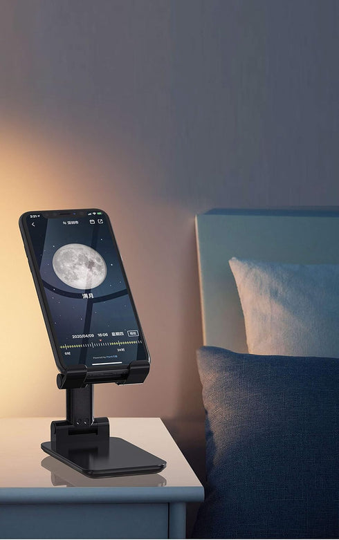 Adjustable Cell Phone Stands for Desk, Aluminum Folding Phone Holder with Stable Base and Charging Port for 4-12.9 Inches Smart Phone, Tablet (Bla...