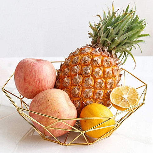 Geometric Metal Wire Fruit Bowl, Iron Arts Fruit Storage Baskets for Kitchen Counter (Gold, Normal)...