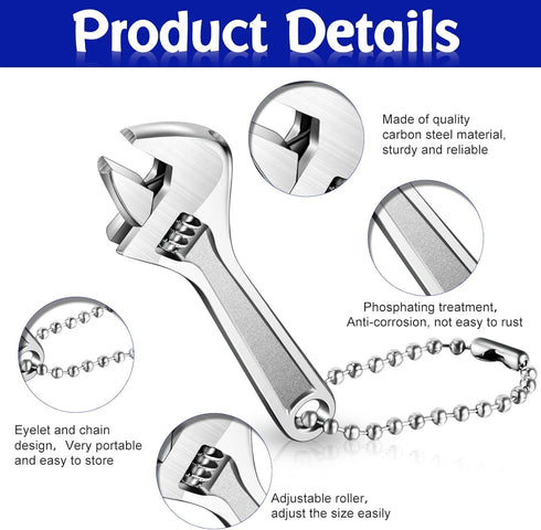 Adjustable Spanner Mini Nut Wrench Silver Shifting Spanner Wrench Small Adjustable Wrench with Chain Hand Knurl Tool for Repair Maintenance Automo...