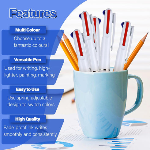 5 Pcs 3 in 1 Multicolor Ballpoint Pens, 0.7mm Black Blue Red Ink Rollerball Pen Soft Grip Retractable Fine Point Pens Multicolor Ink Pens for Jour...