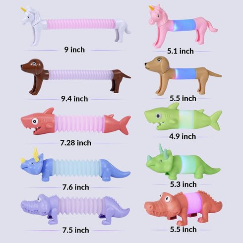 Boxgear 5-Pack LED Pop Tubes Mixed Animal Fidget Toys – Sensory Tubes for Toddlers – Cute Animal Sensory Fidget Toys for Girls and Boys – Stress-R...