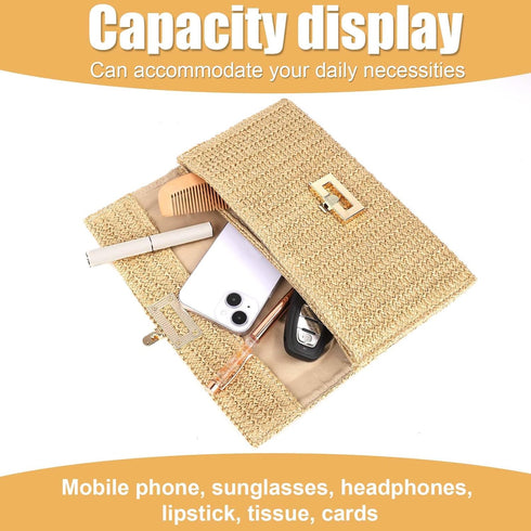 Straw Clutch, Summer Beach Straw Clutch Handbag Straw Tote Bag Boho Style Clutch Purse Handwoven Casual Small Envelope Straw Wallet for Women Girl...