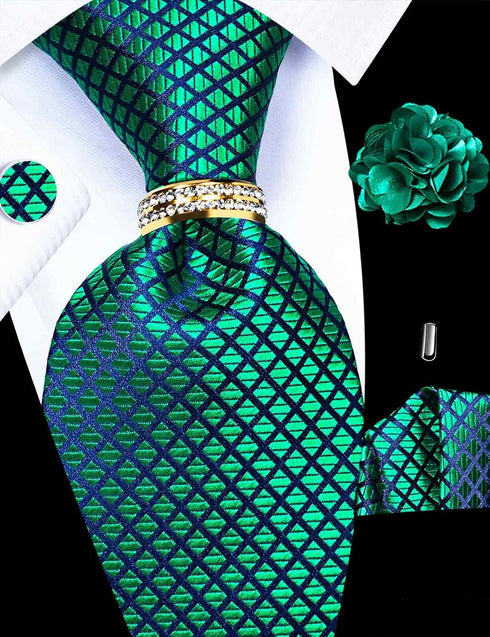 5PCS Tie and Pocket Square for Men, Silk Necktie and Handkerchief Cufflinks with Gold Ring and Lapel Pin Set...