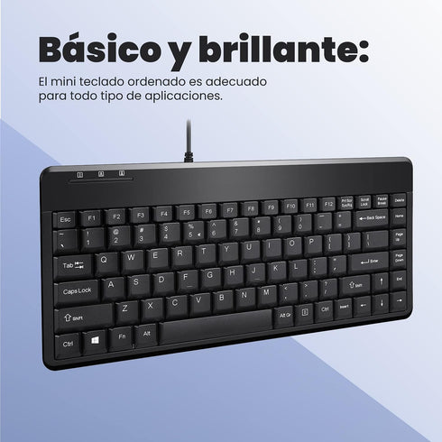 Perixx PERIBOARD-409U ES - Mini USB Teclado - Negro Brillante - QWERTY Español con Ñ tecla...
