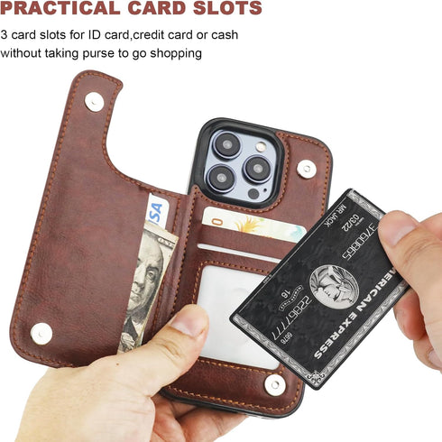 Compatible with iPhone 15 Pro Wallet Case with Card Holder, PU Leather Kickstand Card Slots Case, Double Magnetic Clasp and Durable Shockproof Cov...