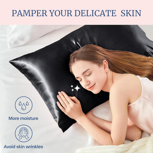 BEDELITE Satin Pillowcase for Hair and Skin, Super Soft and Cooling Similar to Silk Pillow Cases 2 Pack with Envelope Closure, Gift for Women Men(...