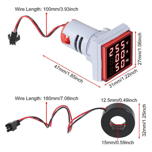 3pcs 3 in 1 60-500V 0-100A AC Digital Ammeter Voltmeter, 22mm Square Digital Tube Screen with Transformer, LED Display Voltage Detector Current Te...