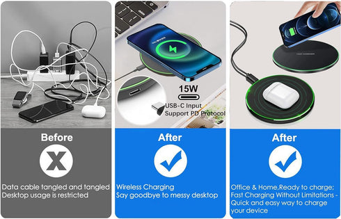 15W Wireless Charger Wireless Charging Pad for Samsung S23/S23+/S22/S22+/S21/S20/S20+/S10/Note10/Note9 Wireless Charger for iPhone 15/14/13/12/11/...