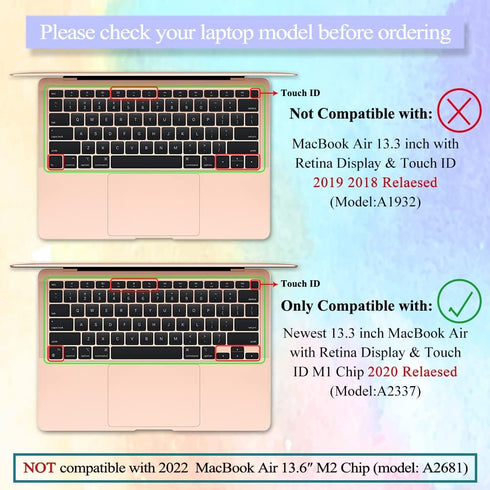 Silicone Keyboard Cover Skin for MacBook Air 13.3 inch A2337 M1 Released in Nov. 2020 Touch ID & Retina Display US Layout Ultra Thin Protector Cov...