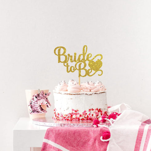 Bride to Be Cake Topper with Heart - Gold Glitter Wedding Bachelorette Party Decoration Supplies Future Mrs Party Cake Decor...