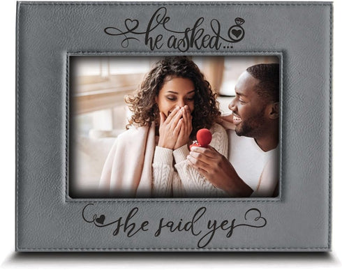 BELLA BUSTA-He asked... She said YES-Custom Wedding Proposal Keepsake- Engagement Leather Photo Frame(5x7 Horizontal)...