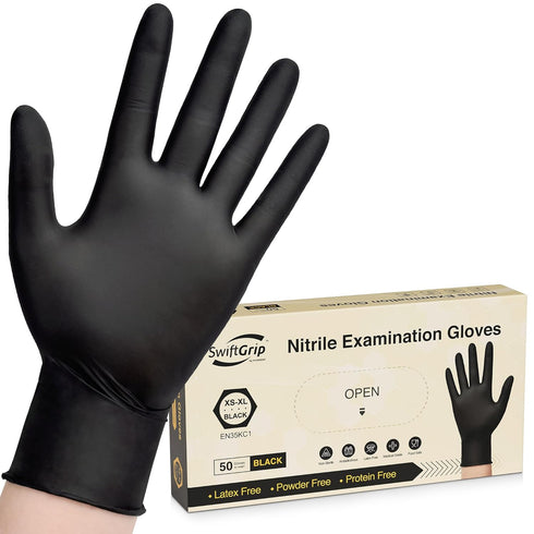 Disposable Nitrile Exam Gloves, 3-mil, Black Nitrile Gloves Disposable Latex Free for Medical, Cooking & Esthetician, Food-Safe Rubber Gloves, Pow...