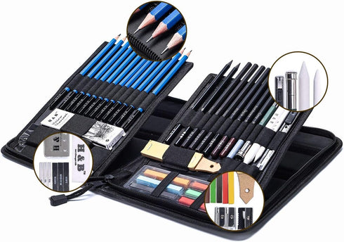 H & B 48 Professional Sketching Pencils and Drawing Kits, Including Sketching Pads, Graphite Pencils, Pencil Sharpener and Eraser, Artist's Art Su...