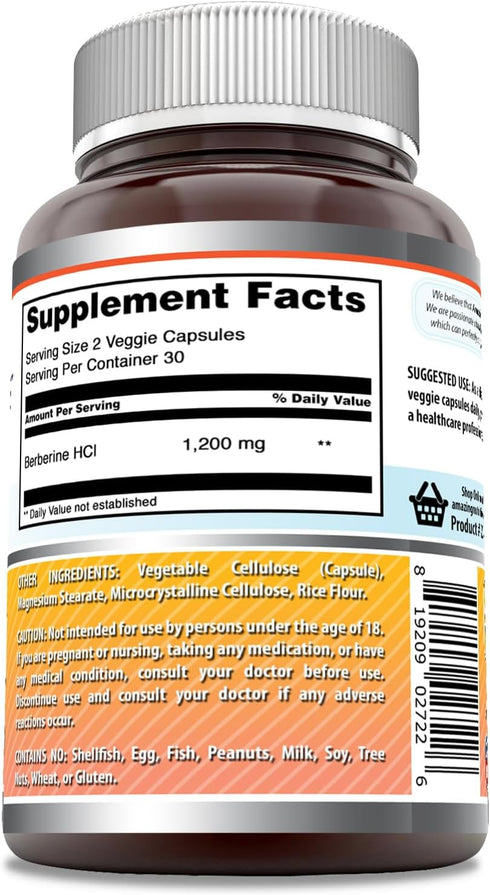 Amazing Formulas Berberine 1200 mg Per Serving Veggie Capsules Supplement | Non-GMO | Gluten Free | Made in USA (60 Count)...