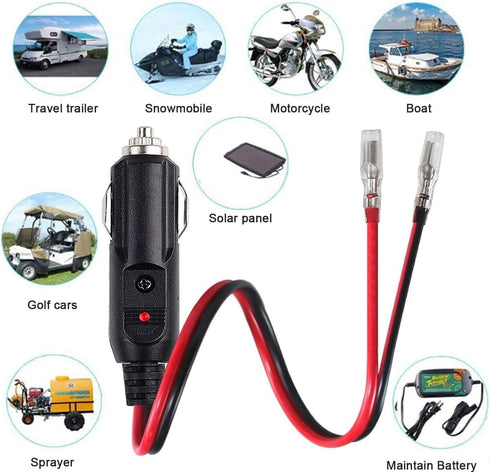Car Cigarette Lighter Male Plug Adapter with LED Light 12V 15A Fuse Replacement Cigar Lighter Power Plug 16AWG Extension Cord Universal (2 Pack)...