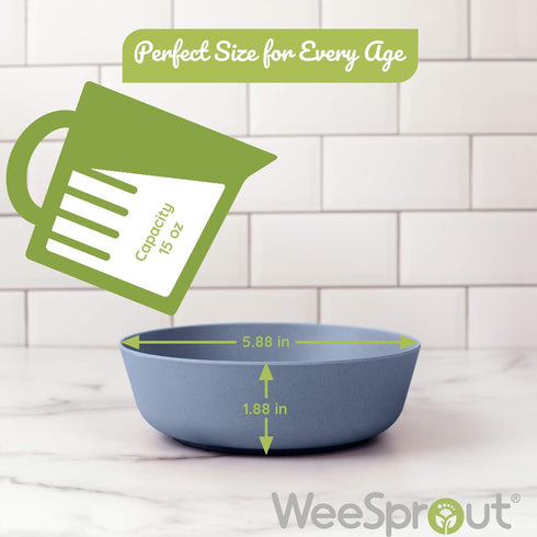 WeeSprout Bamboo Kids Bowls, Set of Four 15 oz Kid-Sized Dinnerware, Cereal, Leftovers & Snack Bowl, Dishwasher Safe (Blue, Green, Gray, & Beige)...