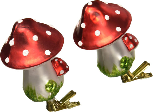 Kurt Adler 2-Piece Glass Clip-On Mushroom Ornament Set, 4-Inch,Christmas...
