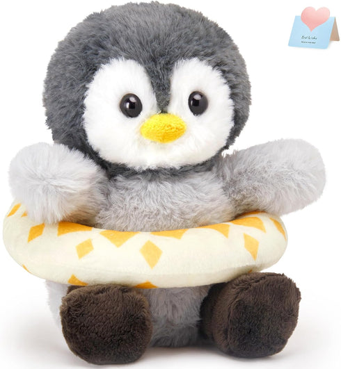 Houwsbaby 8" Cuddly Penguin Stuffed Animal,Penguin Plush Toy with Yellow Swimming Circle,Ideal Gift Toy Doll Holiday Birthday Christmas Children's...