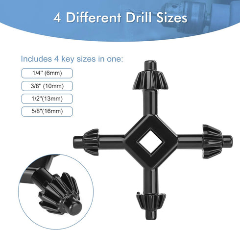 4 Way Chuck Key, Professional Master Chuck Key, Steel Replacement Drill Chuck Key, 4 in 1 Multifunctional Drill Chuck Key Fit Drill Power Tool Cor...