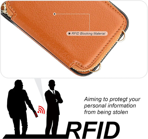 Bocasal RFID Blocking Wallet Case for iPhone 11, Adjustable Crossbody Zipper Purse Case Card Holder with Kickstand Detachable Wrist Strap, PU Leat...
