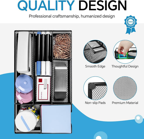 Desk Drawer Organizer, Office Drawer Divider Organizer Tray with 6 Compartments, Metal Mesh Desktop Organization and Accessories for Stationery Ma...
