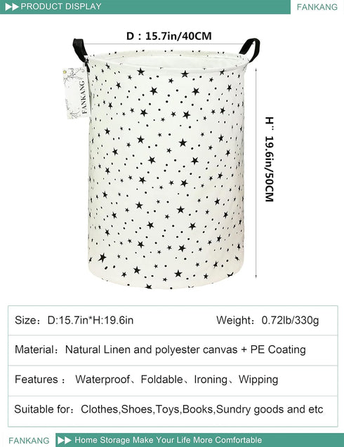 FANKANG Storage Basket, Nursery Hamper Canvas Laundry Basket Foldable with Waterproof PE Coating Large Storage Baskets for Kids Boys and Girls, Of...