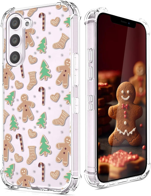 Christmas Clear Phone Case for Samsung Galaxy S23,Christmas Gingerbread Man Pattern Case Cover Soft TPU Protective Slim Shockproof Cover Boys Girl...