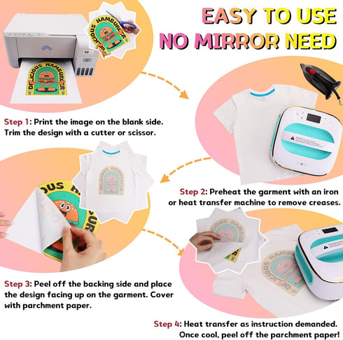 HTVRONT Heat Transfer Paper for Light T Shirts -25 Sheets 8.5x11" Iron on Transfer Paper for Inkjet & Laser Printer, Stretchable & Durable Printab...