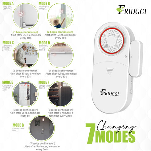 3in1 Alarm - Door Ajar Alarm, Door Chime with Delay, 0/5/10/30/60 Seconds, 2/5 Minutes, Close Door Reminder, 80 to 120 dB, Time Delay Alert When L...