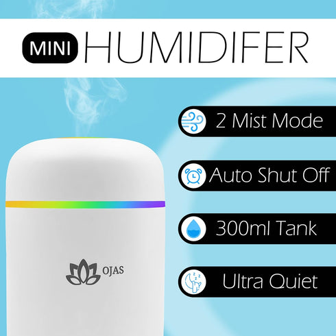 Cup style Humidifier 2pcs Cotton Stick,300ml USB Cable Quiet Humidifier for large room with 7 Colourful LED Lights, Adjustable Mist Mode, Waterles...