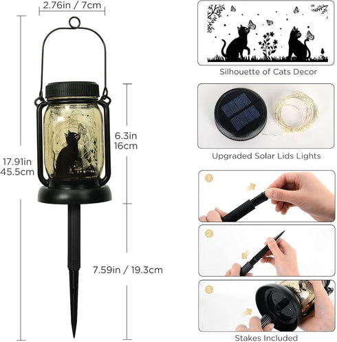 Styleonme Decor Mobile Outdoor Solar Lanterns, Cat & Butterfly Fairy Lights Theme Garden, Mason Jar Solar, Gifts for Mom, Grandma, Women, Everyone...