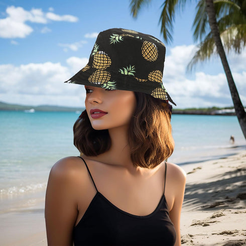 Banana Print Bucket Hat Fruit Pattern Fisherman Hats Summer Reversible Packable Cap...