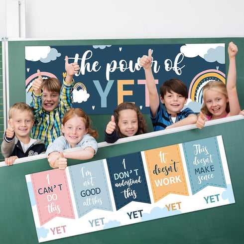 QOUBAI Boho Rainbow Growth Mindset Posters Mindset Classroom Decorations the Power of Yet Banner Positive Mindset Reading Bulletin Board Set Boho ...