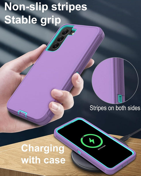 for Samsung Galaxy S22 Case, with Screen Protector, Port Protection, Full-Body Non-Slip Silicone Rubber Covered, 3-Layer Drop-Proof Cover Phone Ca...