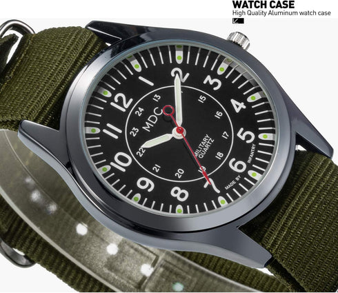 Infantry MDC Mens Analog Watch, 12/24 Hour Military Wrist Watches for Men Tactical, Army Field Wristwatch with Slip-Thru Nylon Band...