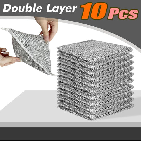 10 Pcs Reusable Wire Dishwashing Rags - Non-Scratch Multipurpose Cleaning Pads for Wet and Dry, Double Layer Wire Mesh Dishcloths for Washing Dish...