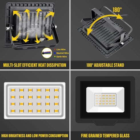 SKYWORLD 2 Pack LED Flood Lights Outdoor, 20W 2000LM LED Security Flood Light, 4000K Daylight Warm White IP66 Waterproof Lighting Outside for Gard...