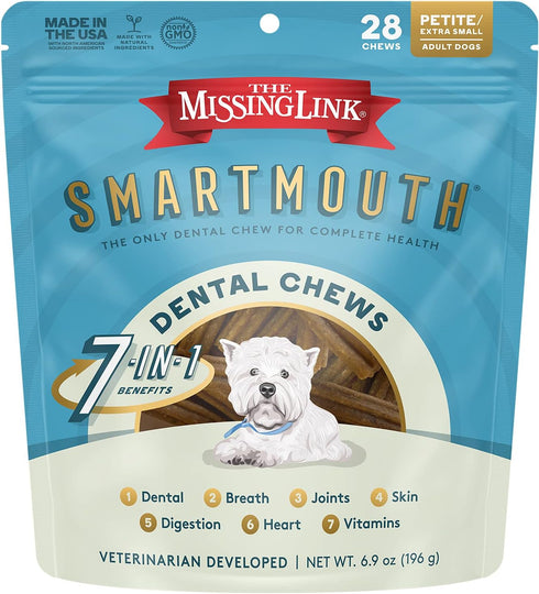 The Missing Link Smartmouth Vet Developed Dental Chew Treats, 7-in-1 Benefits: Healthy Teeth & Gums, Breath, Skin, Joints, Digestion, Heart, Immun...
