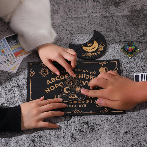 Wooden Ouija Board Game, Holy Spirit Board, Black Ouija Board and Pendulum Board and Pendulum Crystal 3pcs Set, Divination Tools Wiccan Supplies a...
