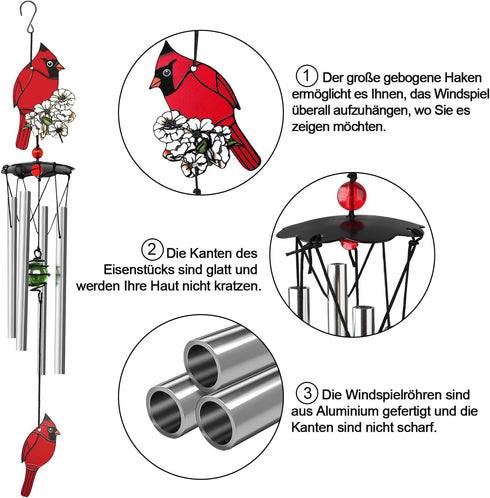 EEEKit Wind Chimes for Outside, Cardinal Bird Windchimes with Aluminium Tubes, Wind Chimes for Outdoor Garden Patio...