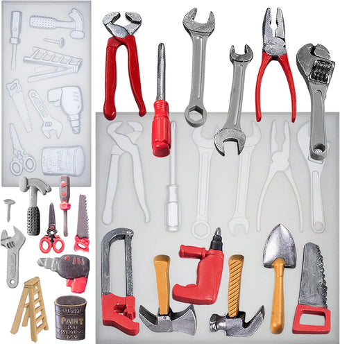 Construction Tools Fondant Silicone Molds Set for Chocolate Candy Sugarcraft Cupcake Topper Cookie Decorating, Epoxy Resin Soap Clay Wax Craft 0.5...