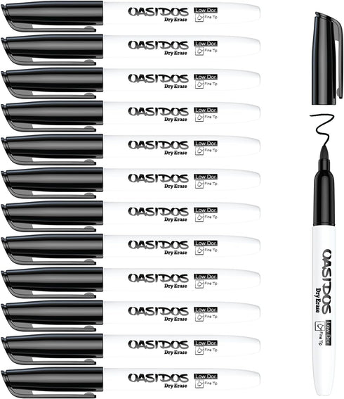 Fine Tip Dry Erase Markers - 12 Pack Fine Point Thin Black Whiteboard Markers Bulk, Low Odor Dry Erase Markers for Office Classroom School White B...
